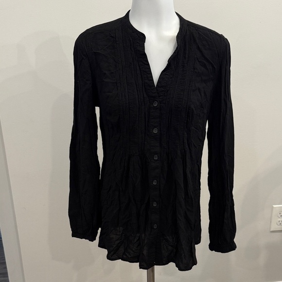 Spense Medium Black Lightweight Textured Button-Up Top - Picture 1 of 5